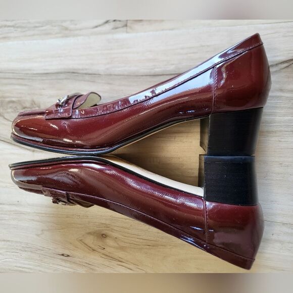 Michael Kors Lainey Merlot Patent Leather Block Heel Loafers Moccasin Size 6M - Picture 5 of 11